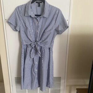 Forever 21 Fit & Flare Button Down Striped Dress with Front Waist Tie